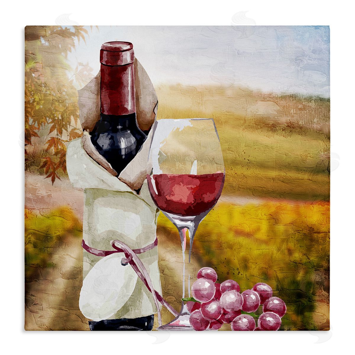 Kim Allen Wine Bottle Scenery Stretched Canvas Wall Art Print