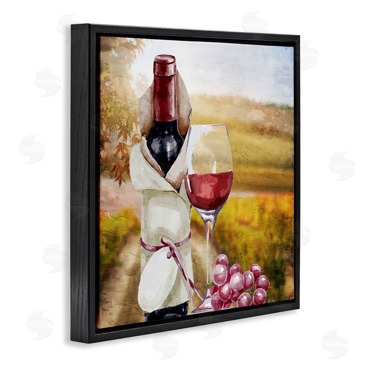 Kim Allen Wine Bottle Scenery Black Floating Frame Canvas Wall Art Print