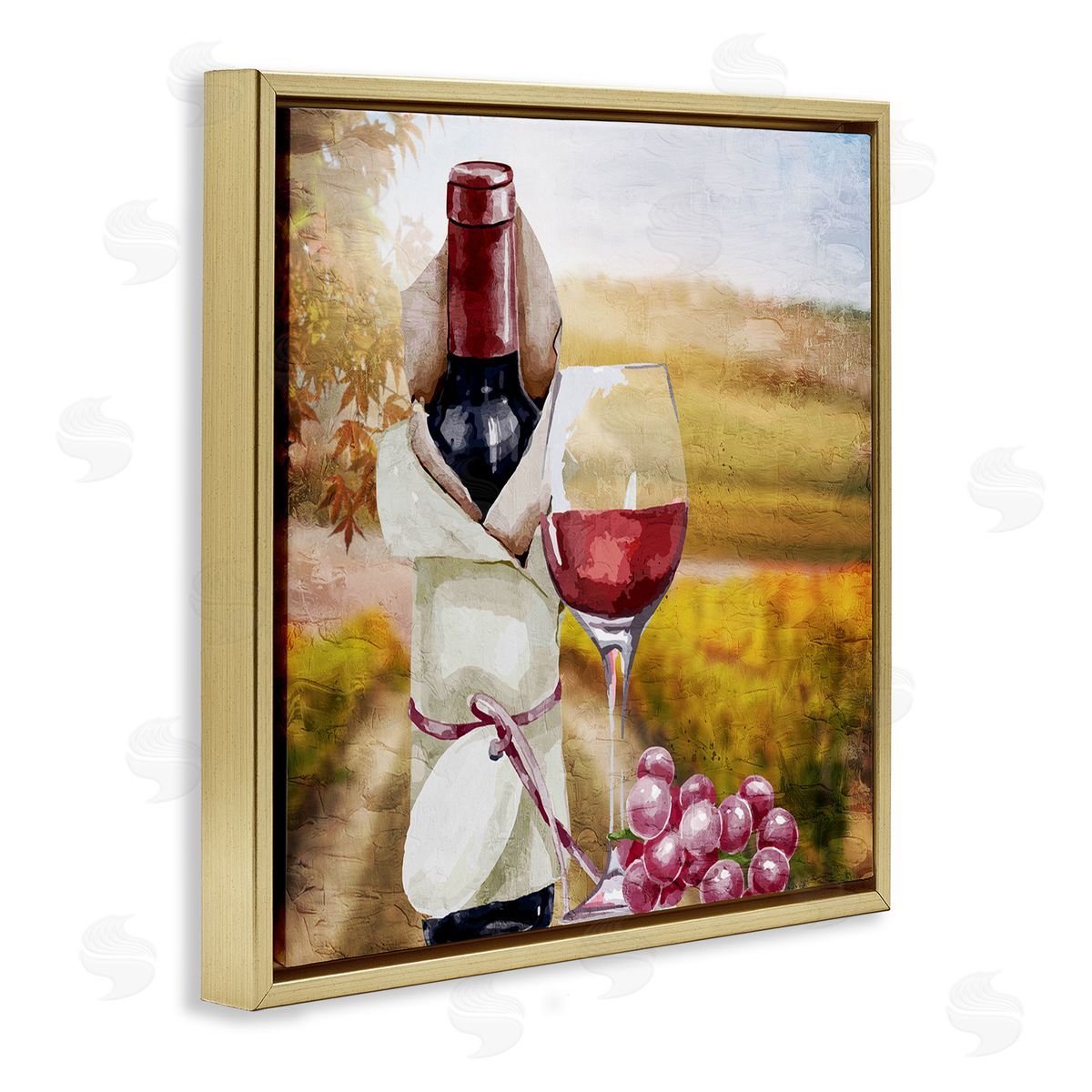 Kim Allen Wine Bottle Scenery Gold Floating Frame Canvas Wall Art Print