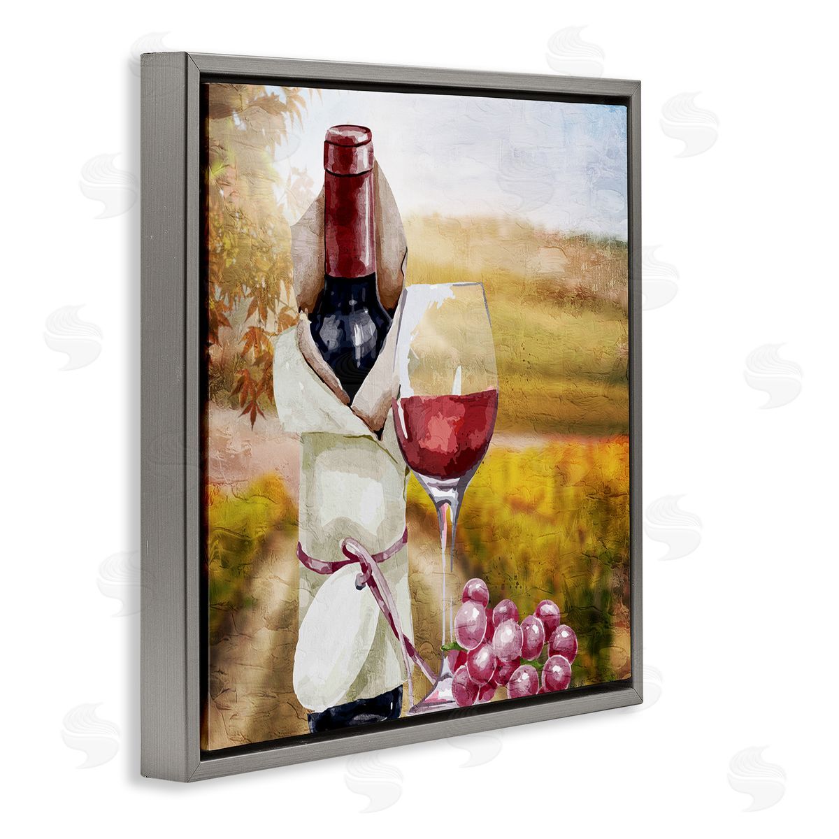 Kim Allen Wine Bottle Scenery Gray Floating Frame Canvas Wall Art Print
