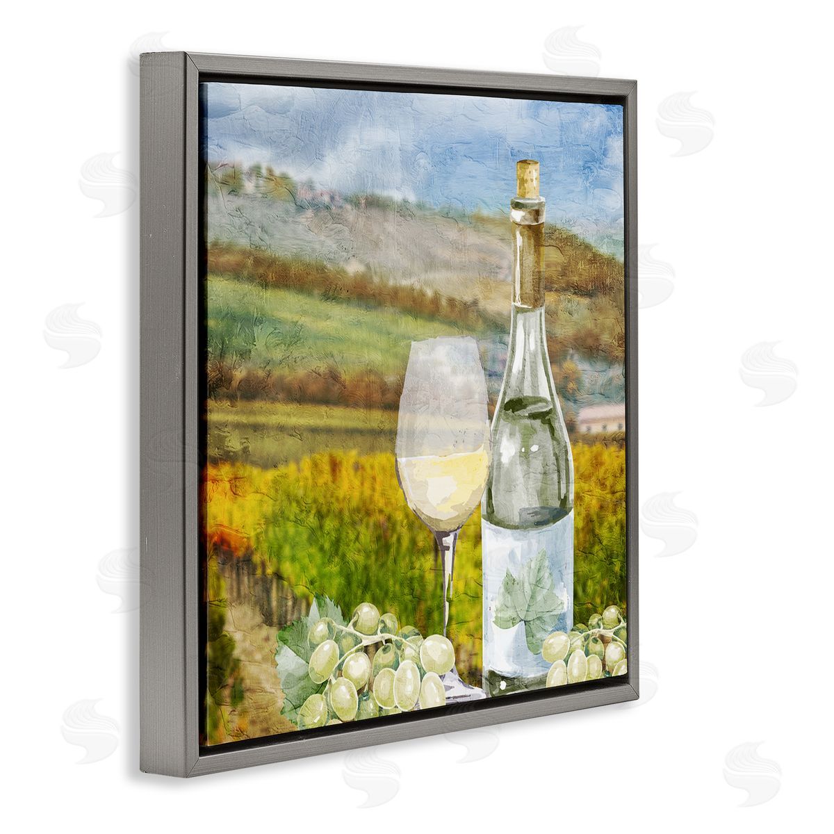 Kim Allen Wine Vineyard Scene Gray Floating Frame Canvas Wall Art Print