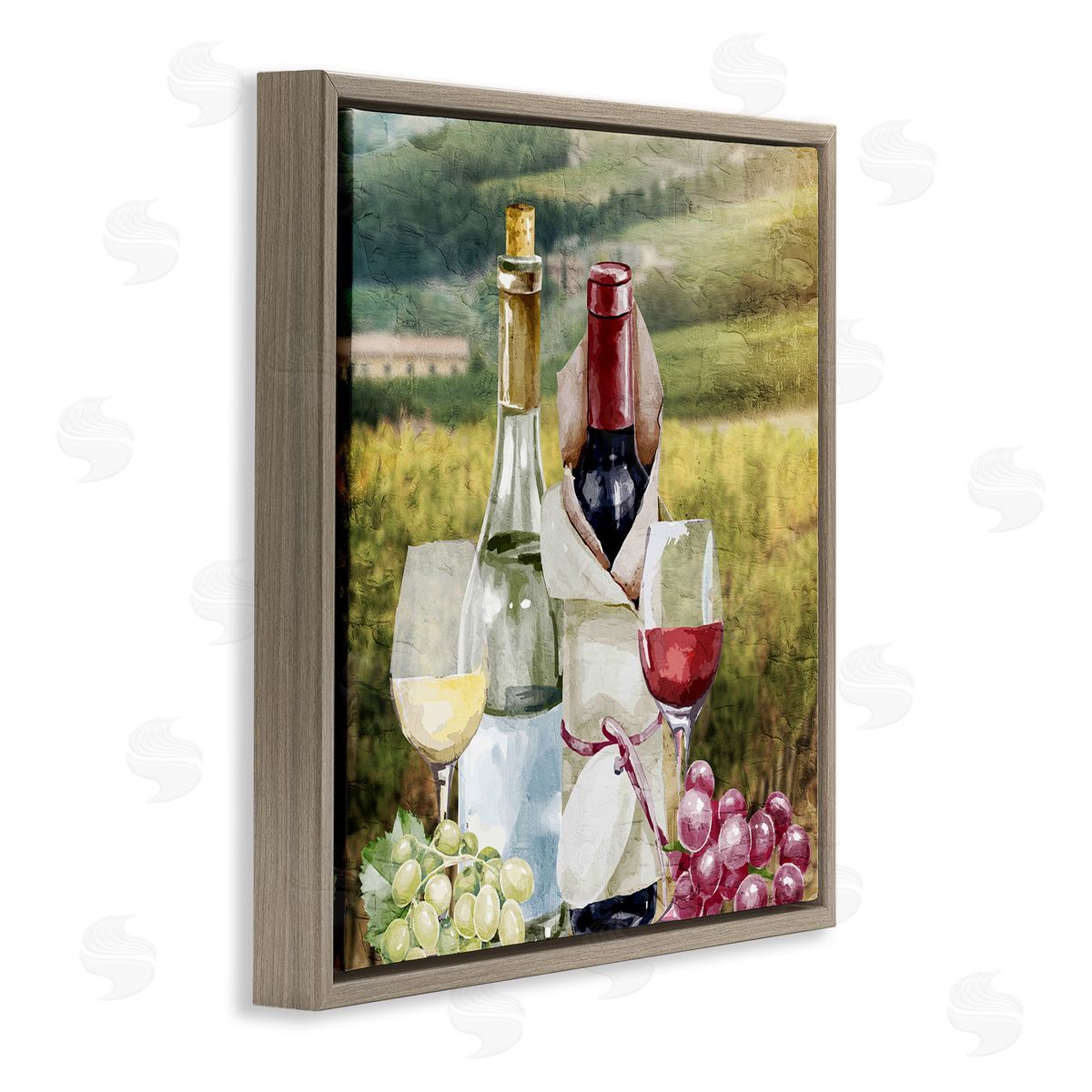Kim Allen Wine Tasting Landscape Brown Floating Frame Canvas Wall Art Print