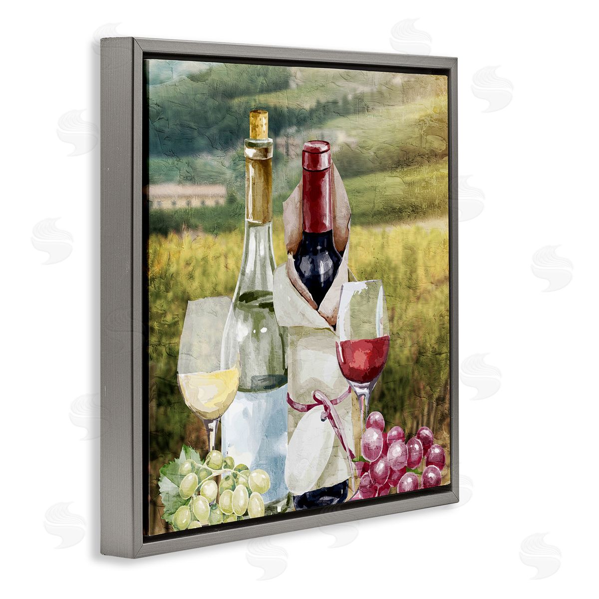 Kim Allen Wine Tasting Landscape Gray Floating Frame Canvas Wall Art Print