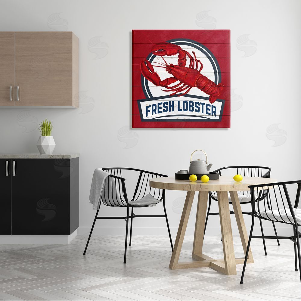 Kim Allen Red Fresh Lobster Phrase Canvas Wall Art in Room