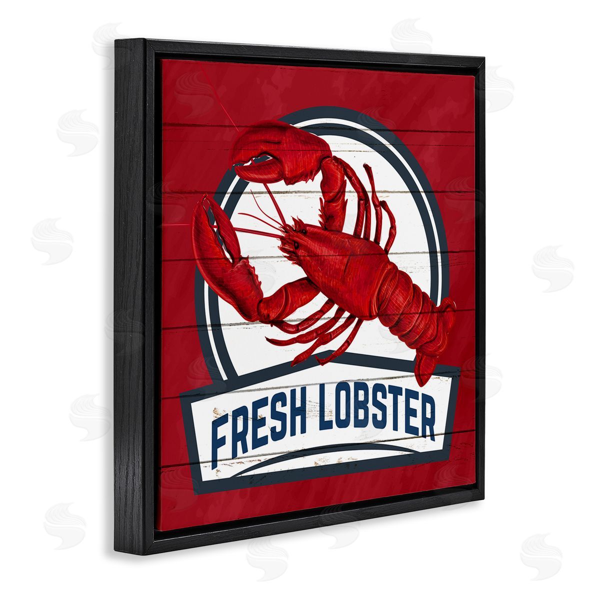 Kim Allen Red Fresh Lobster Phrase Black Floating Frame Canvas Wall Art Print
