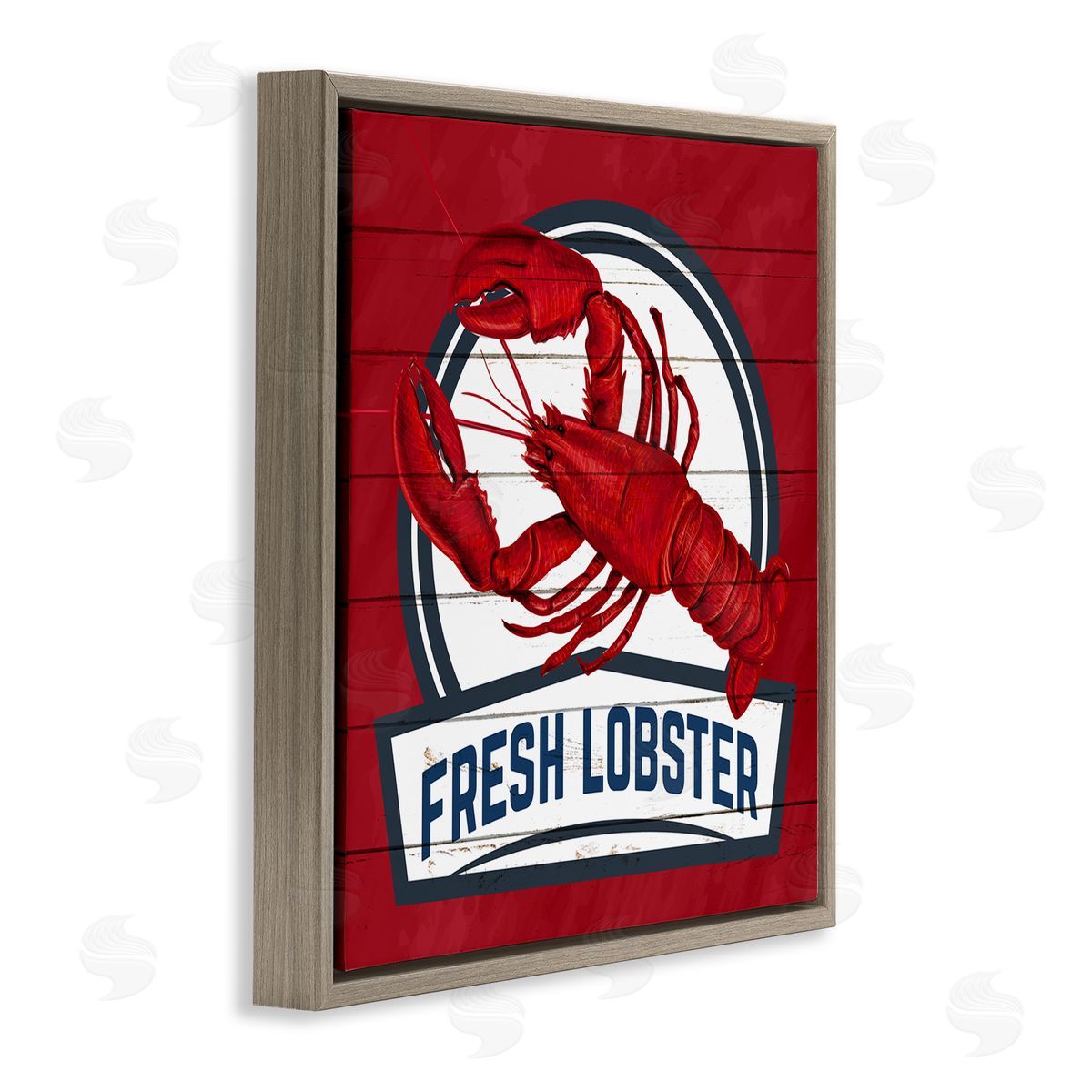 Kim Allen Red Fresh Lobster Phrase Brown Floating Frame Canvas Wall Art Print