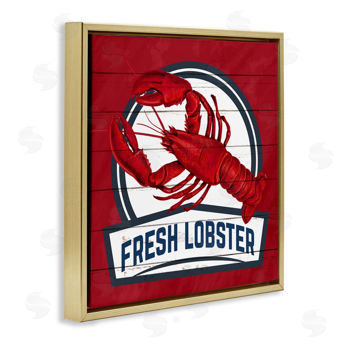 Kim Allen Red Fresh Lobster Phrase Gold Floating Frame Canvas Wall Art Print