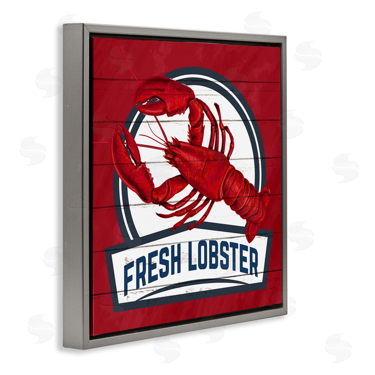 Kim Allen Red Fresh Lobster Phrase Gray Floating Frame Canvas Wall Art Print