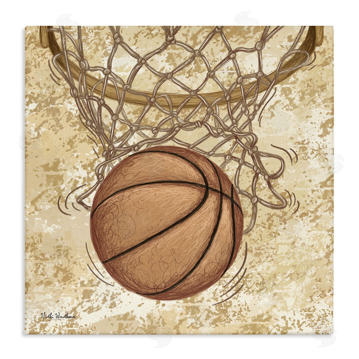 Nidhi Wadhwa Rustic Basketball in Hoop Stretched Canvas Wall Art Print