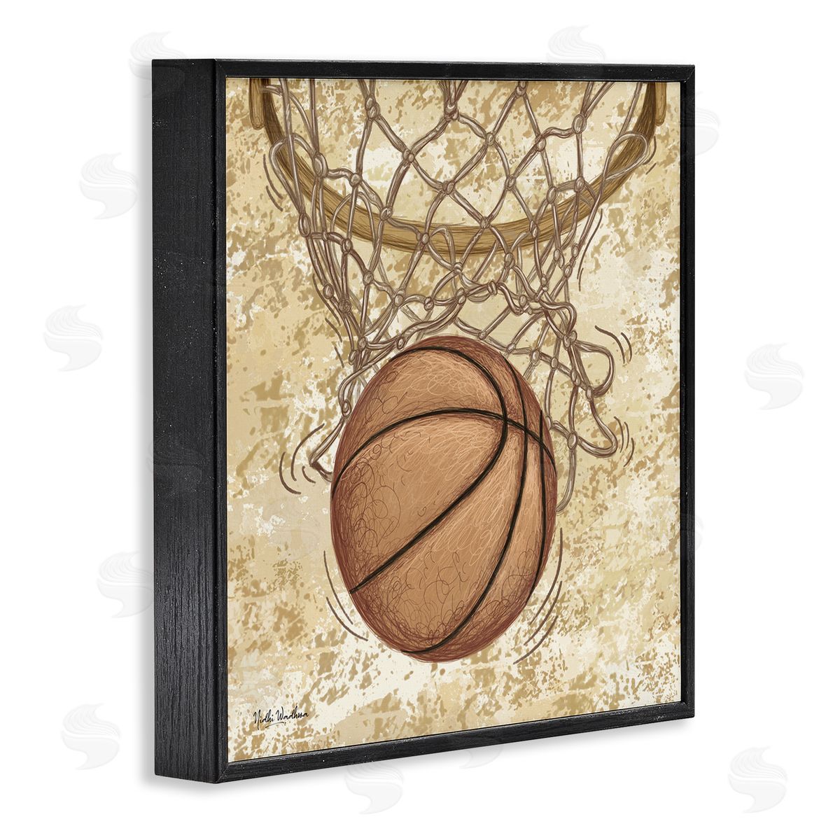 Nidhi Wadhwa Rustic Basketball in Hoop Black Framed Glicee Wall Art Print