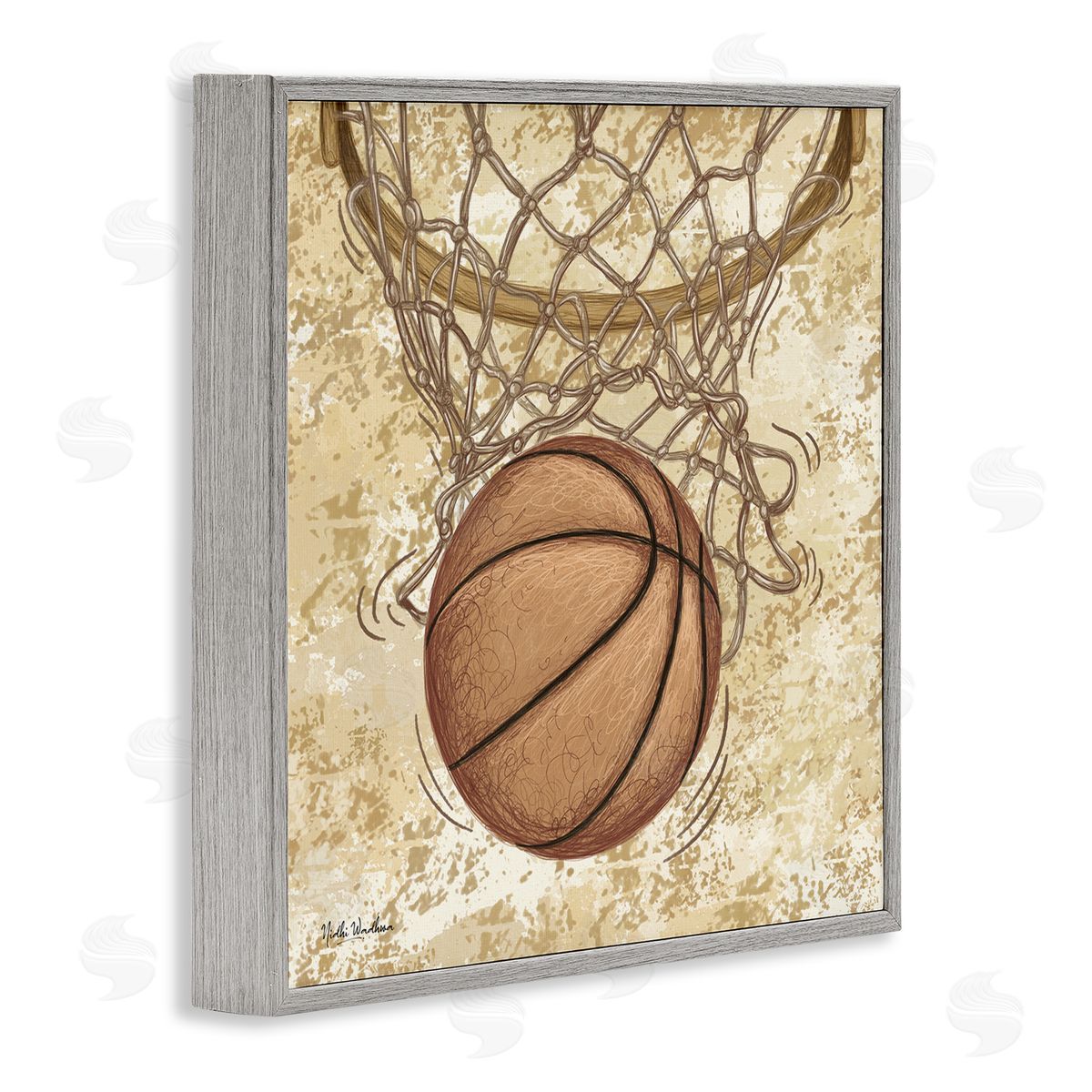 Nidhi Wadhwa Rustic Basketball in Hoop Gray Framed Glicee Wall Art Print