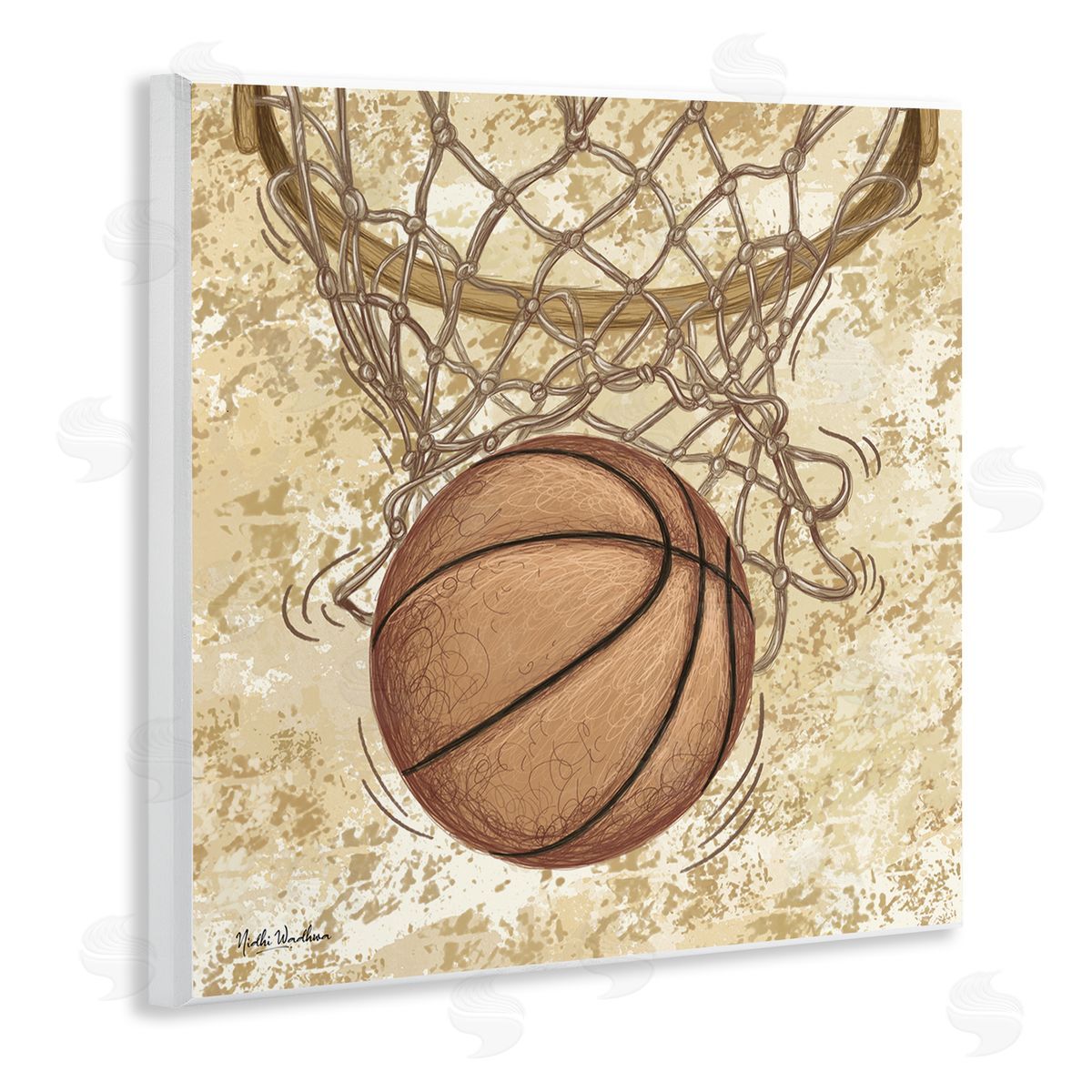 Nidhi Wadhwa Rustic Basketball in Hoop Wooden Wall Plaque Art Print