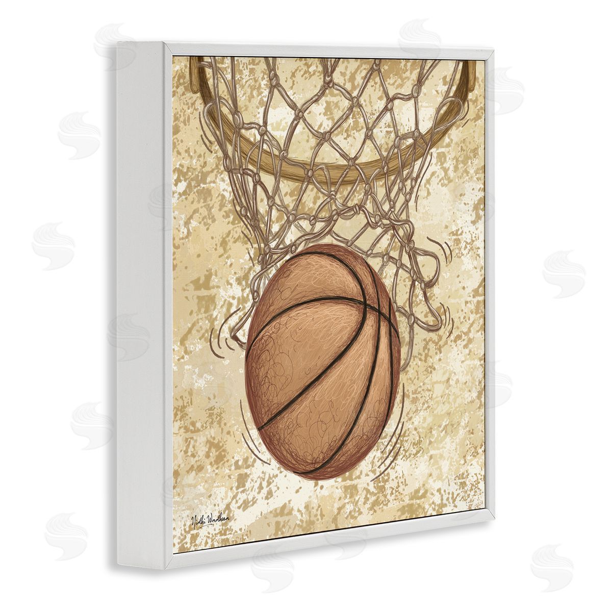Nidhi Wadhwa Rustic Basketball in Hoop White Framed Glicee Wall Art Print