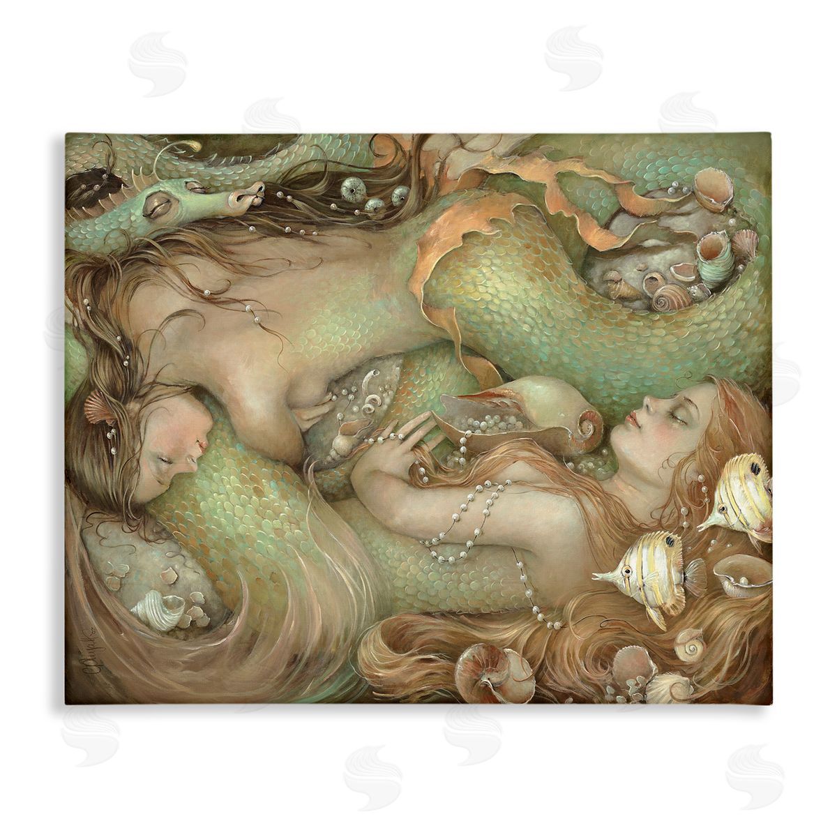 Two Mermaids Underwater Canvas Wall Art, Home Decor by Christina P. Wyatt