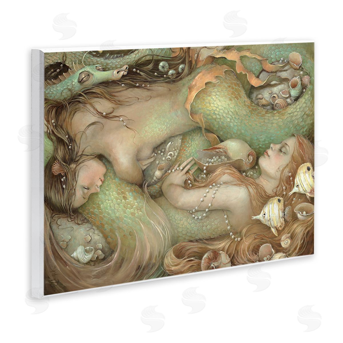Two Mermaids Underwater Wood Plaque Wall Art, Home Decor by Christina P. Wyatt