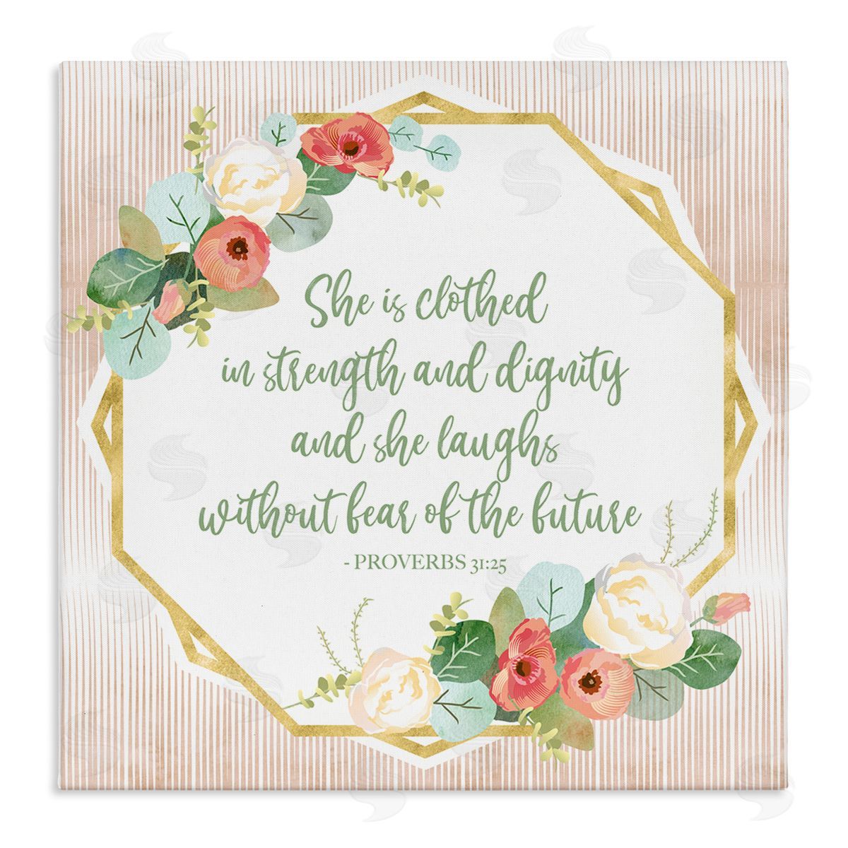 Sally Ball Sharp Floral Bible Verse Phrase Stretched Canvas Wall Art Print