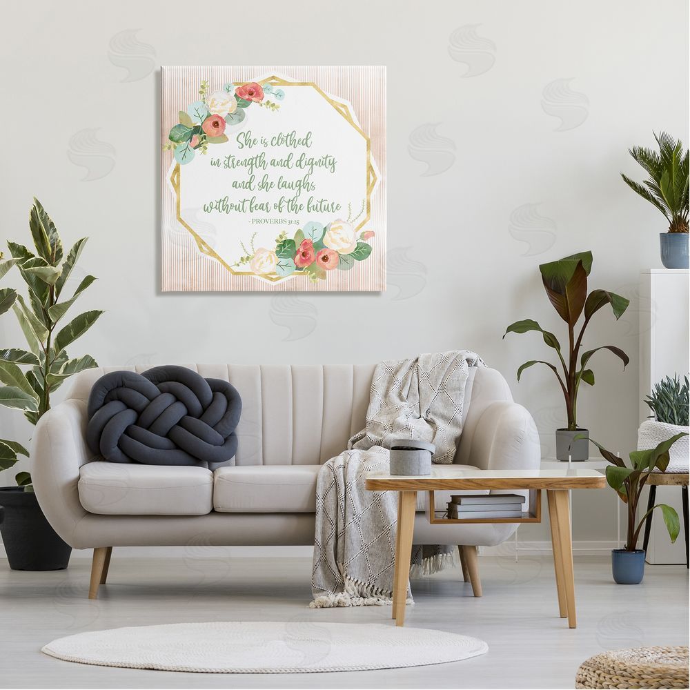 Sally Ball Sharp Floral Bible Verse Phrase Canvas Wall Art in Room