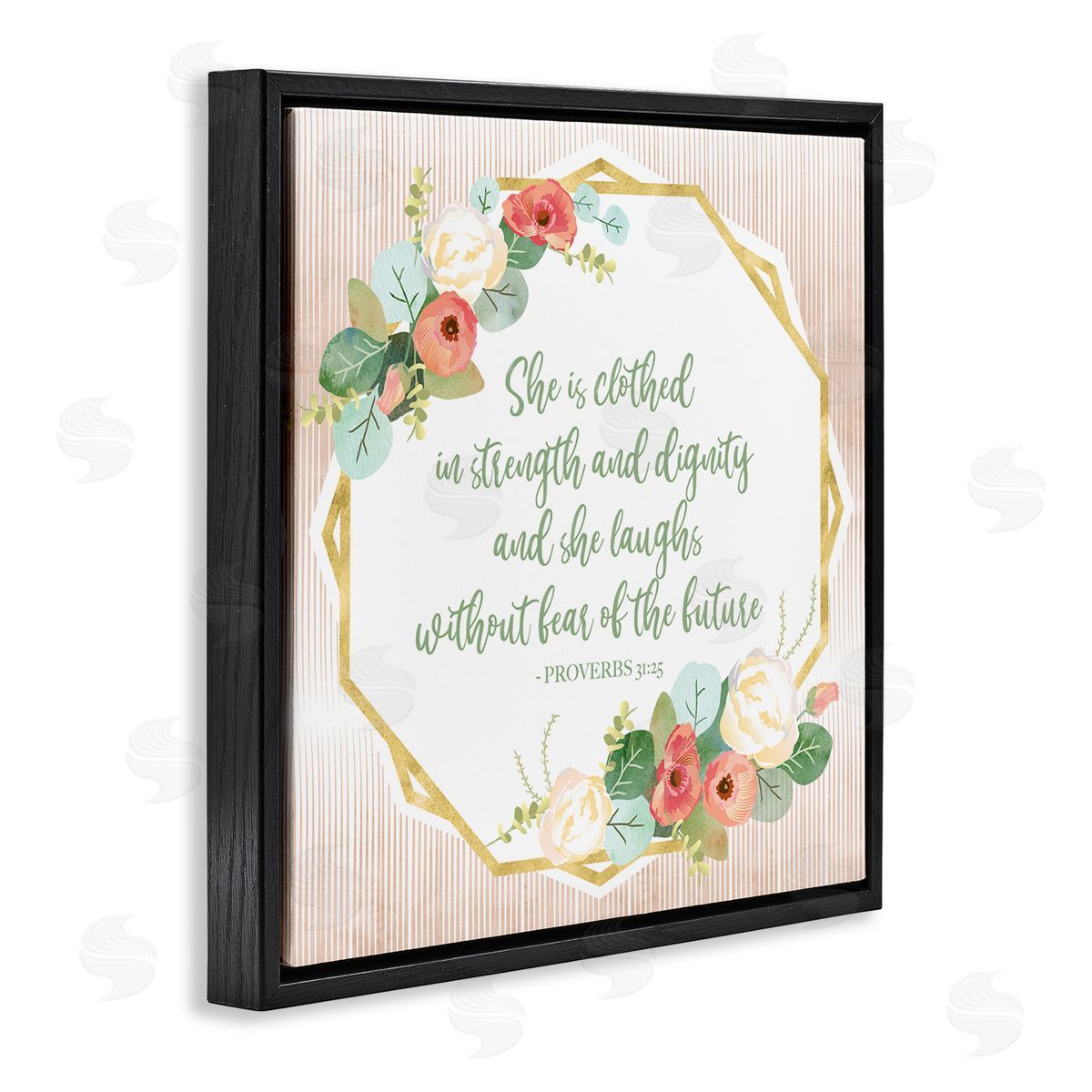 Sally Ball Sharp Floral Bible Verse Phrase Black Floating Frame Canvas Wall Art Print