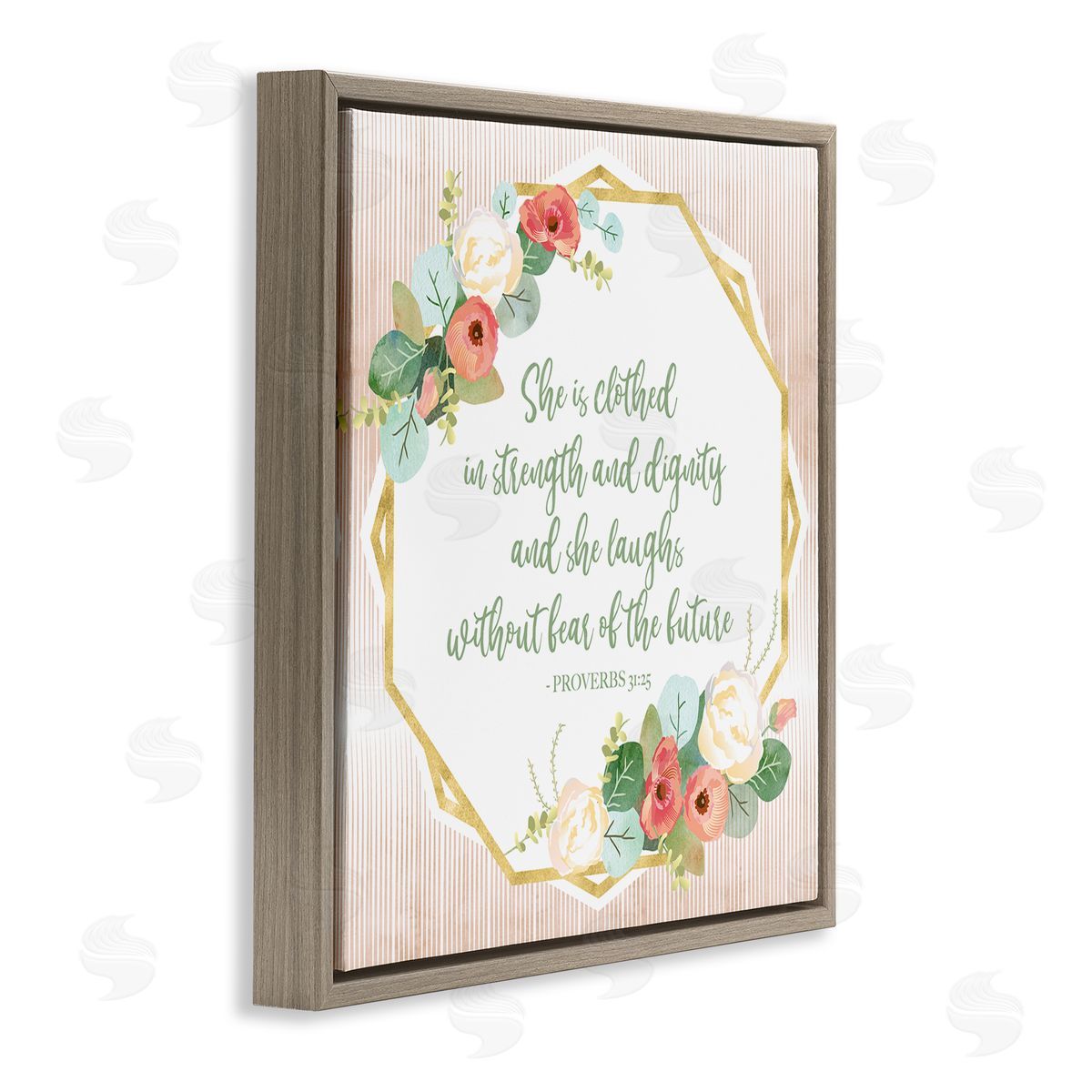 Sally Ball Sharp Floral Bible Verse Phrase Brown Floating Frame Canvas Wall Art Print