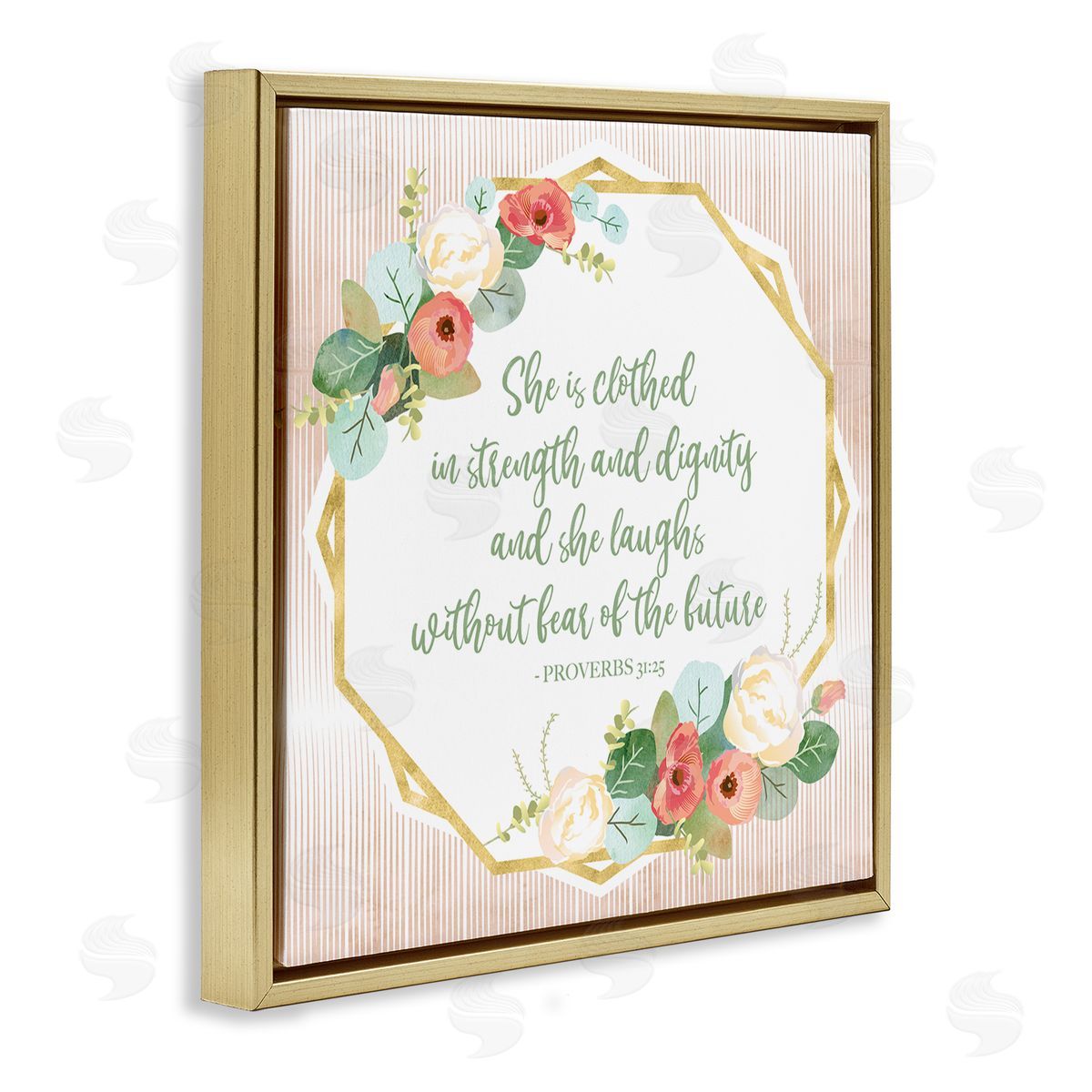 Sally Ball Sharp Floral Bible Verse Phrase Gold Floating Frame Canvas Wall Art Print