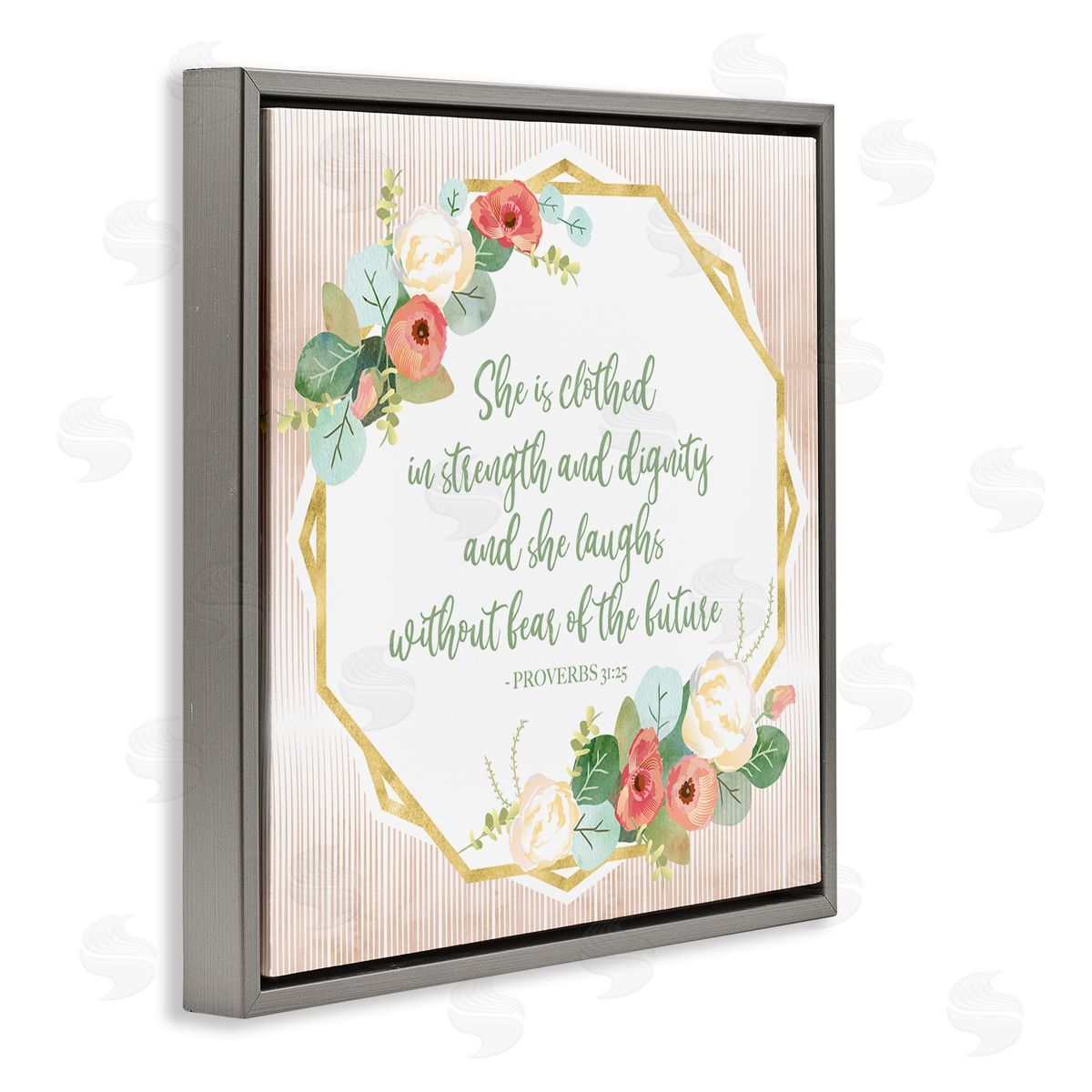 Sally Ball Sharp Floral Bible Verse Phrase Gray Floating Frame Canvas Wall Art Print