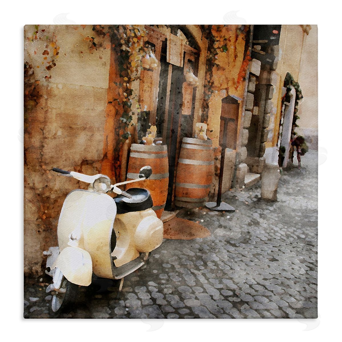 LSR Design Studio Moped in Town Alley Stretched Canvas Wall Art Print