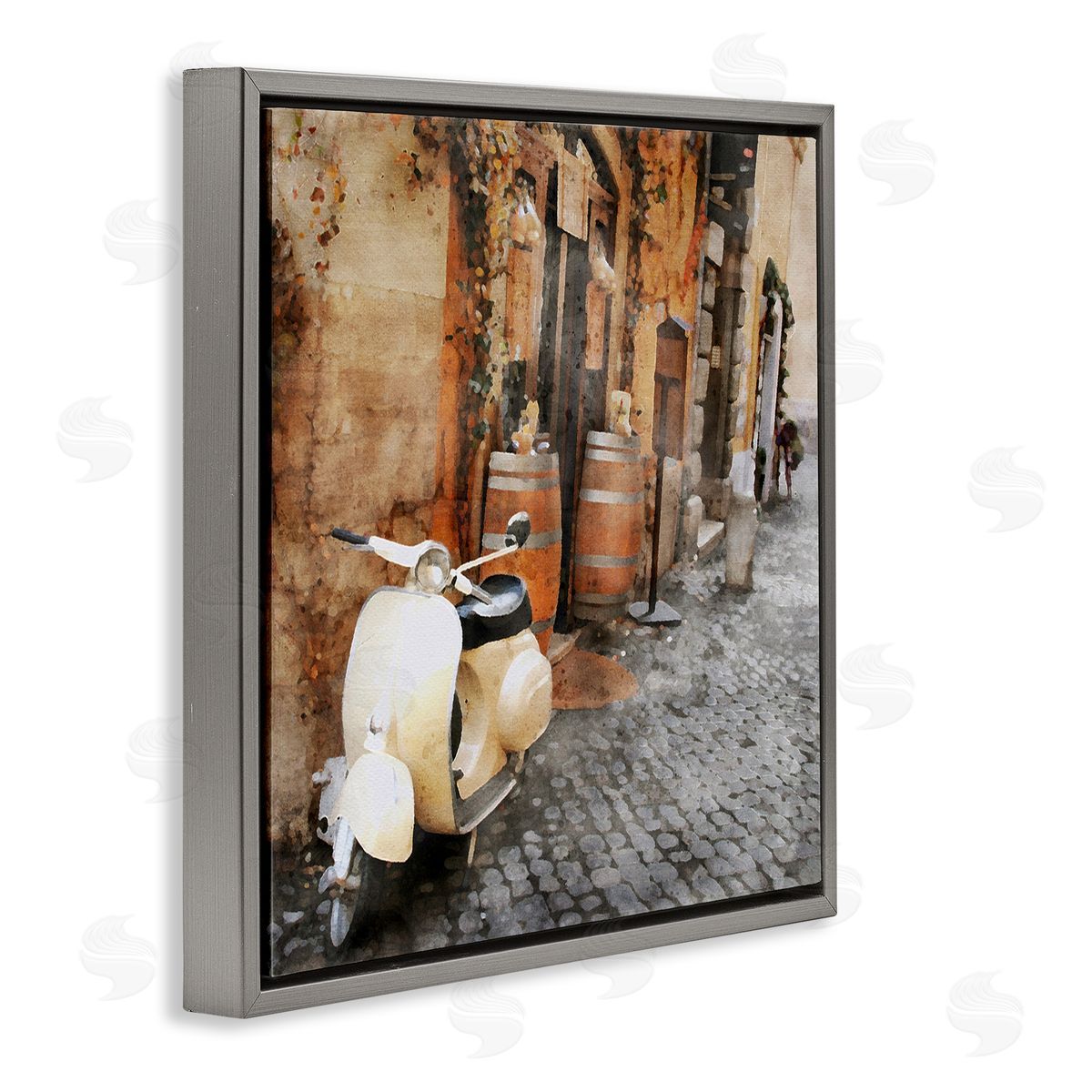 LSR Design Studio Moped in Town Alley Gray Floating Frame Canvas Wall Art Print