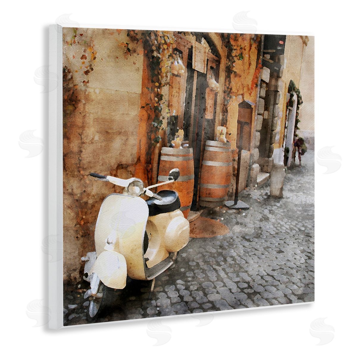 LSR Design Studio Moped in Town Alley Wooden Wall Plaque Art Print