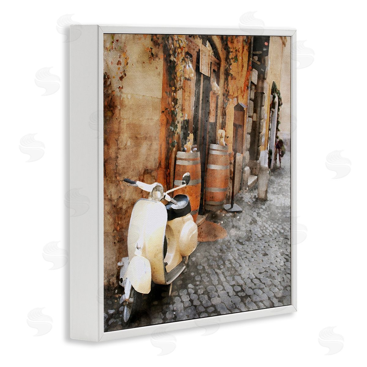 LSR Design Studio Moped in Town Alley White Framed Glicee Wall Art Print