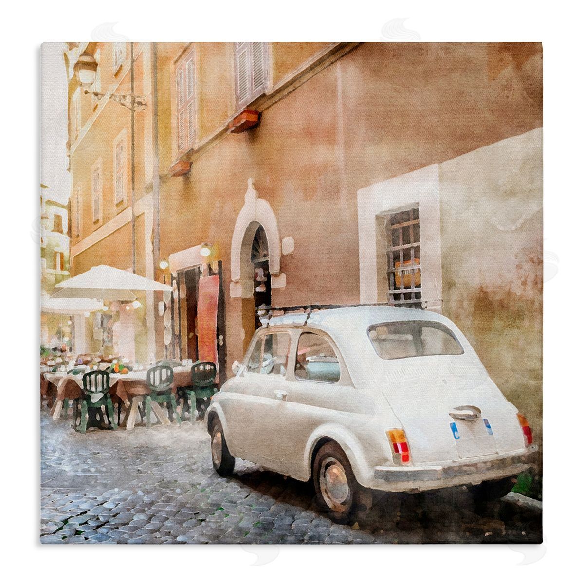 LSR Design Studio White Buggy in City Stretched Canvas Wall Art Print