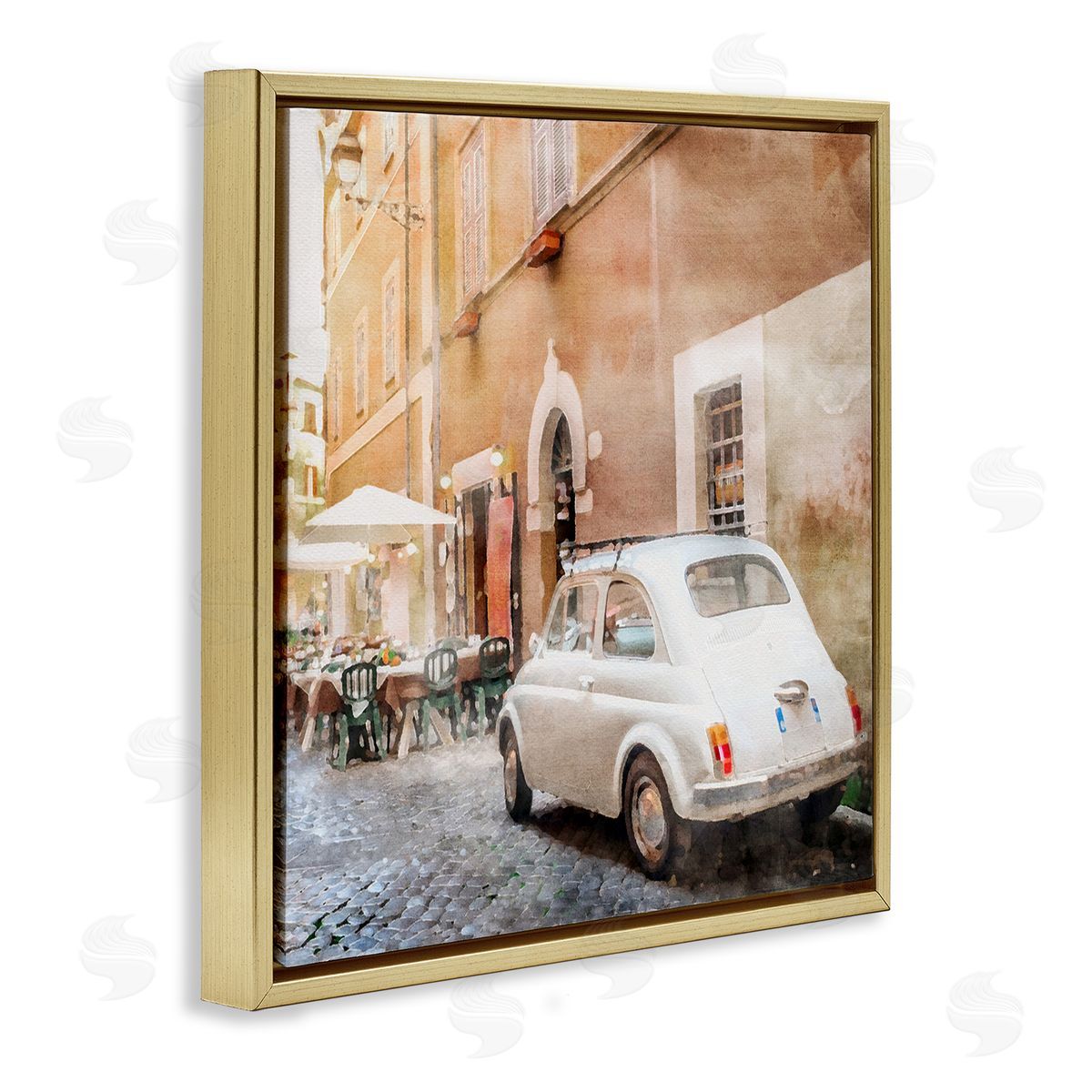 LSR Design Studio White Buggy in City Gold Floating Frame Canvas Wall Art Print