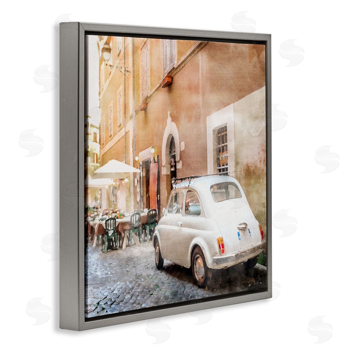 LSR Design Studio White Buggy in City Gray Floating Frame Canvas Wall Art Print