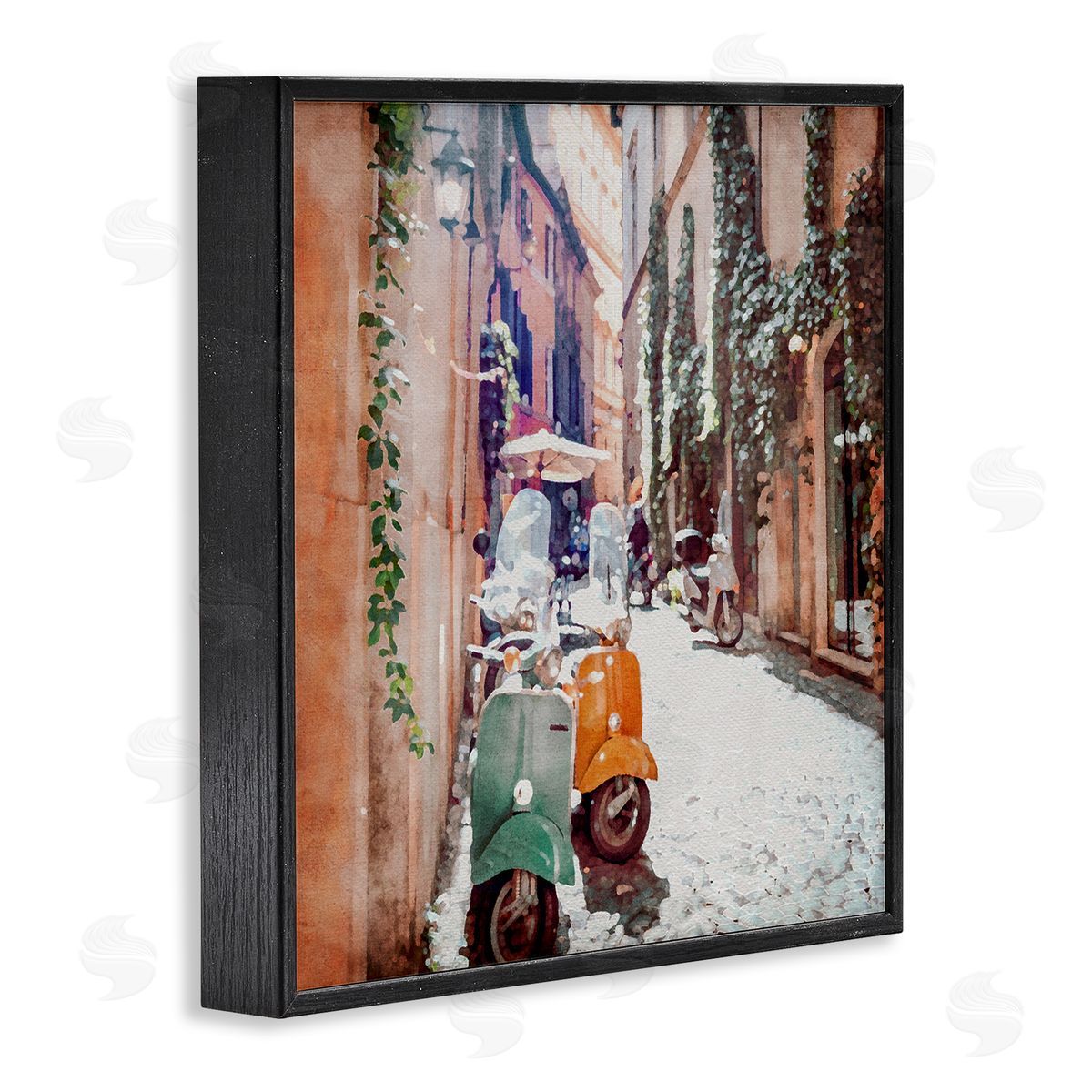 LSR Design Studio Mopeds on Italian Street Black Framed Glicee Wall Art Print