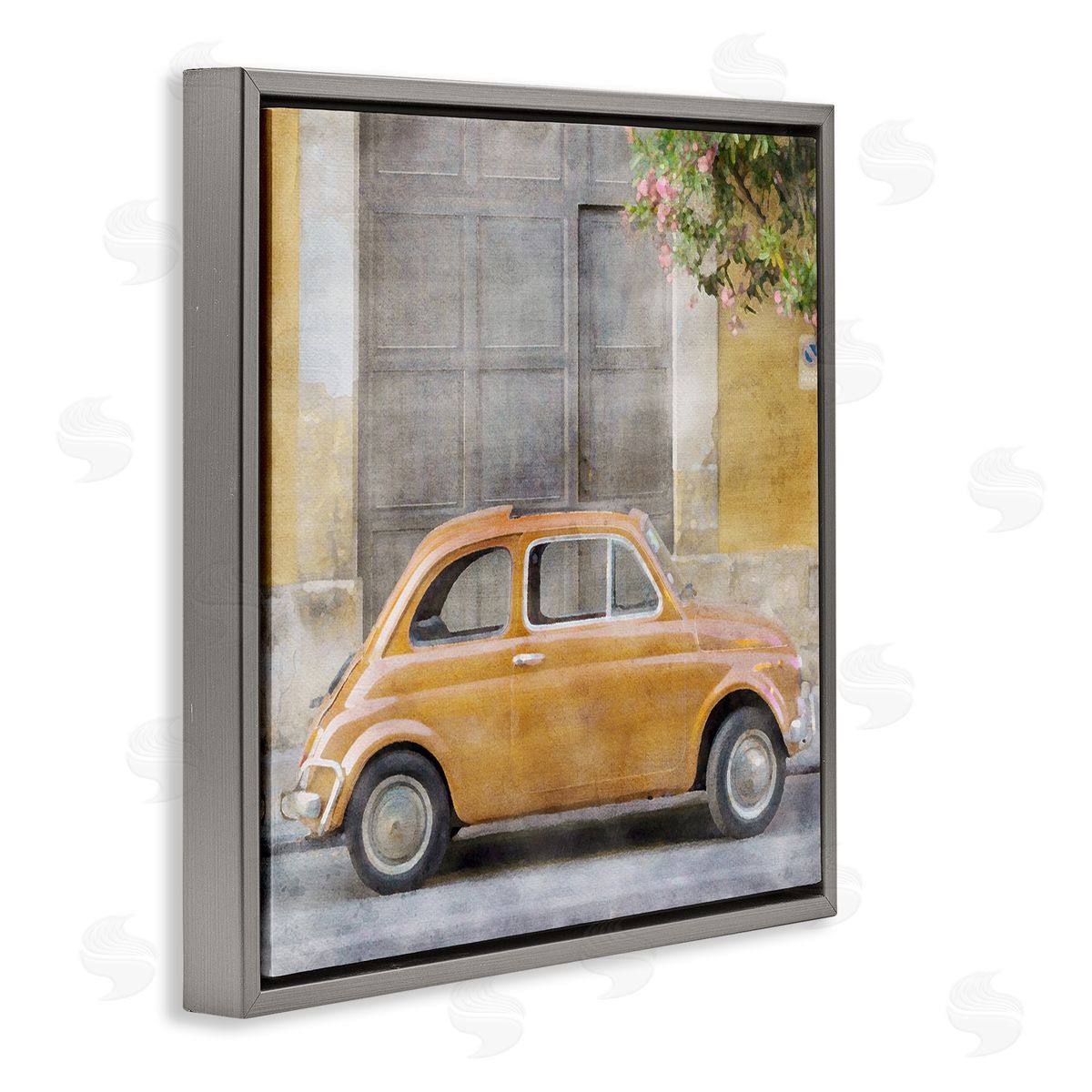 LSR Design Studio Yellow Buggy Car Gray Floating Frame Canvas Wall Art Print