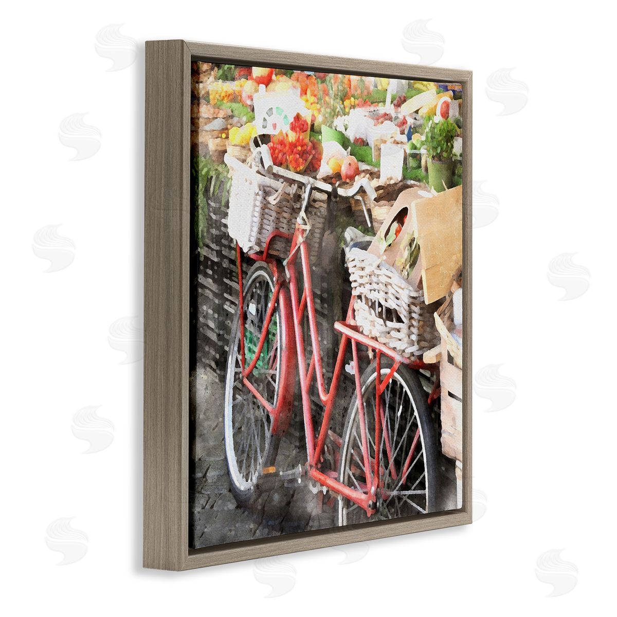 LSR Design Studio Bike at Farmer's Market Brown Floating Frame Canvas Wall Art Print