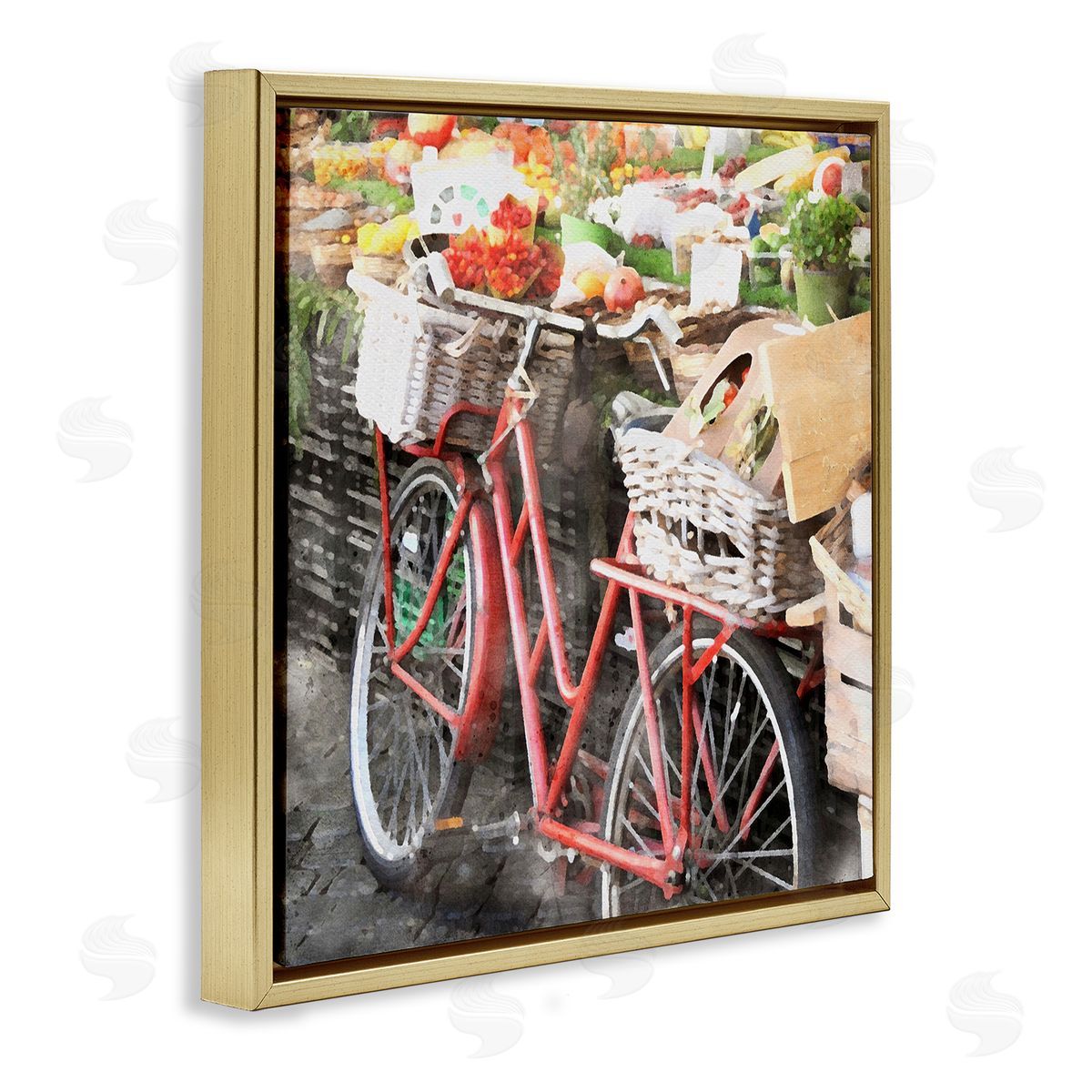 LSR Design Studio Bike at Farmer's Market Gold Floating Frame Canvas Wall Art Print