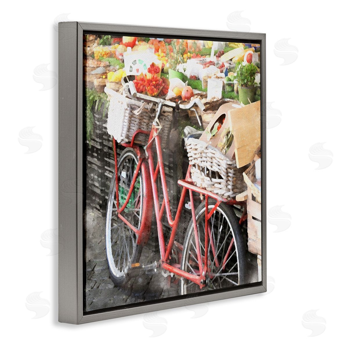 LSR Design Studio Bike at Farmer's Market Gray Floating Frame Canvas Wall Art Print