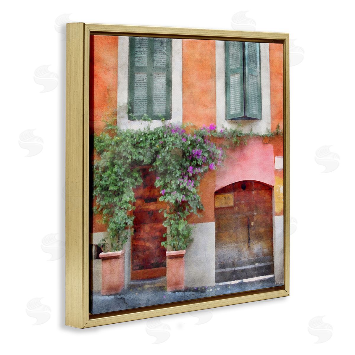 LSR Design Studio Floral Building in Italy Gold Floating Frame Canvas Wall Art Print