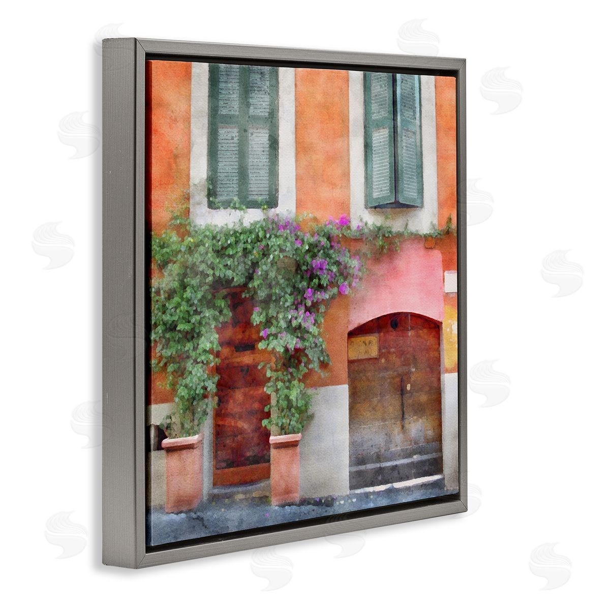 LSR Design Studio Floral Building in Italy Gray Floating Frame Canvas Wall Art Print