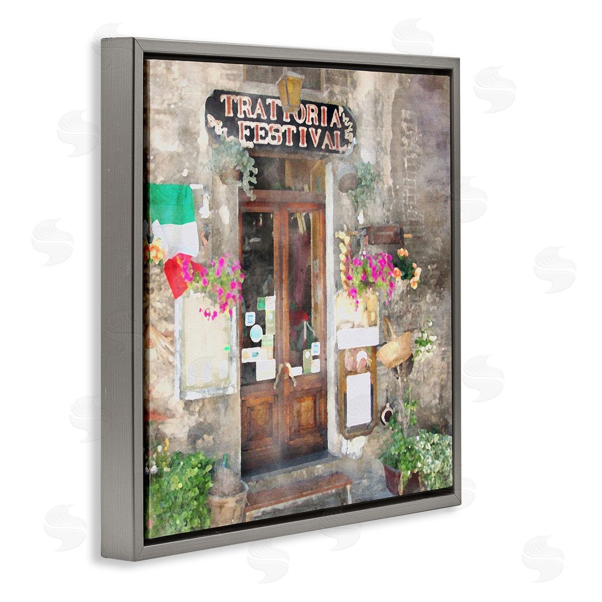 LSR Design Studio Festive Italian Doorway Gray Floating Frame Canvas Wall Art Print