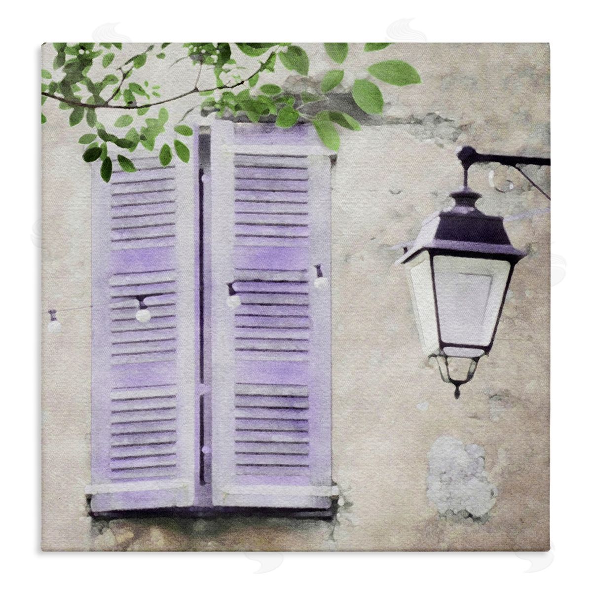 LSR Design Studio Purple Shutters Scenery Stretched Canvas Wall Art Print