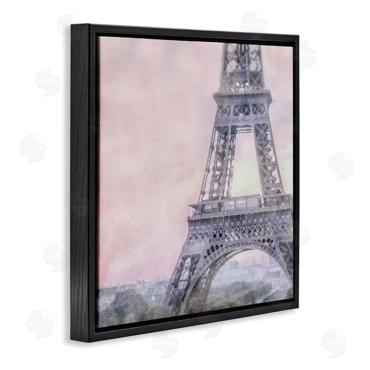 LSR Design Studio Eiffel Tower at Sunrise Black Floating Frame Canvas Wall Art Print