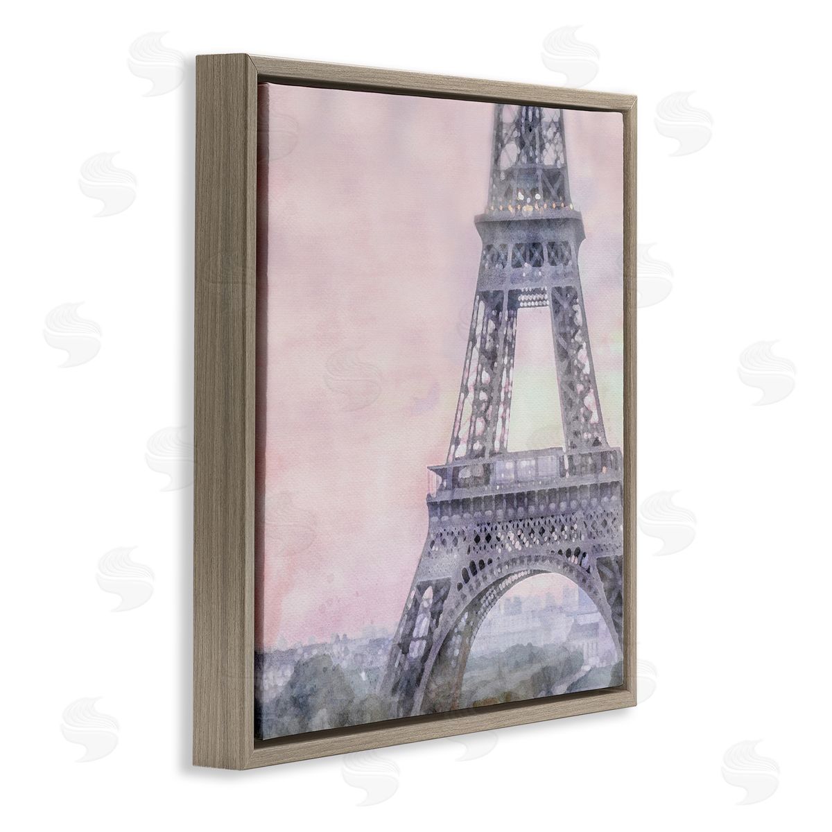 LSR Design Studio Eiffel Tower at Sunrise Brown Floating Frame Canvas Wall Art Print