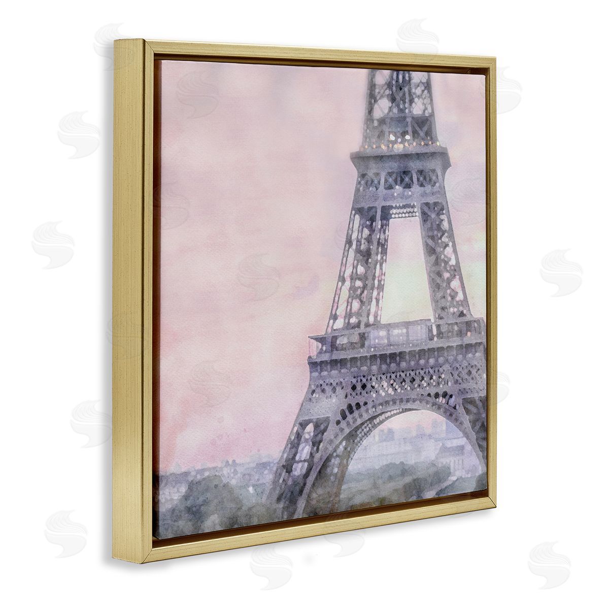 LSR Design Studio Eiffel Tower at Sunrise Gold Floating Frame Canvas Wall Art Print