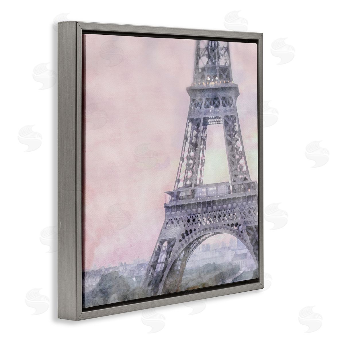 LSR Design Studio Eiffel Tower at Sunrise Gray Floating Frame Canvas Wall Art Print