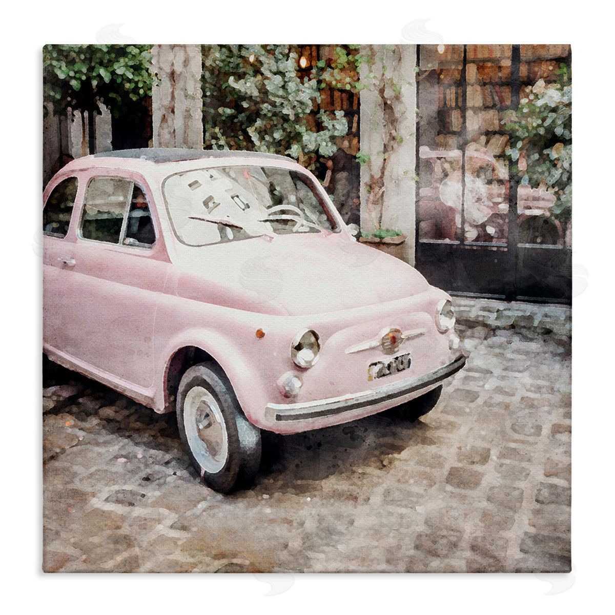 LSR Design Studio Pink Buggy in France Stretched Canvas Wall Art Print