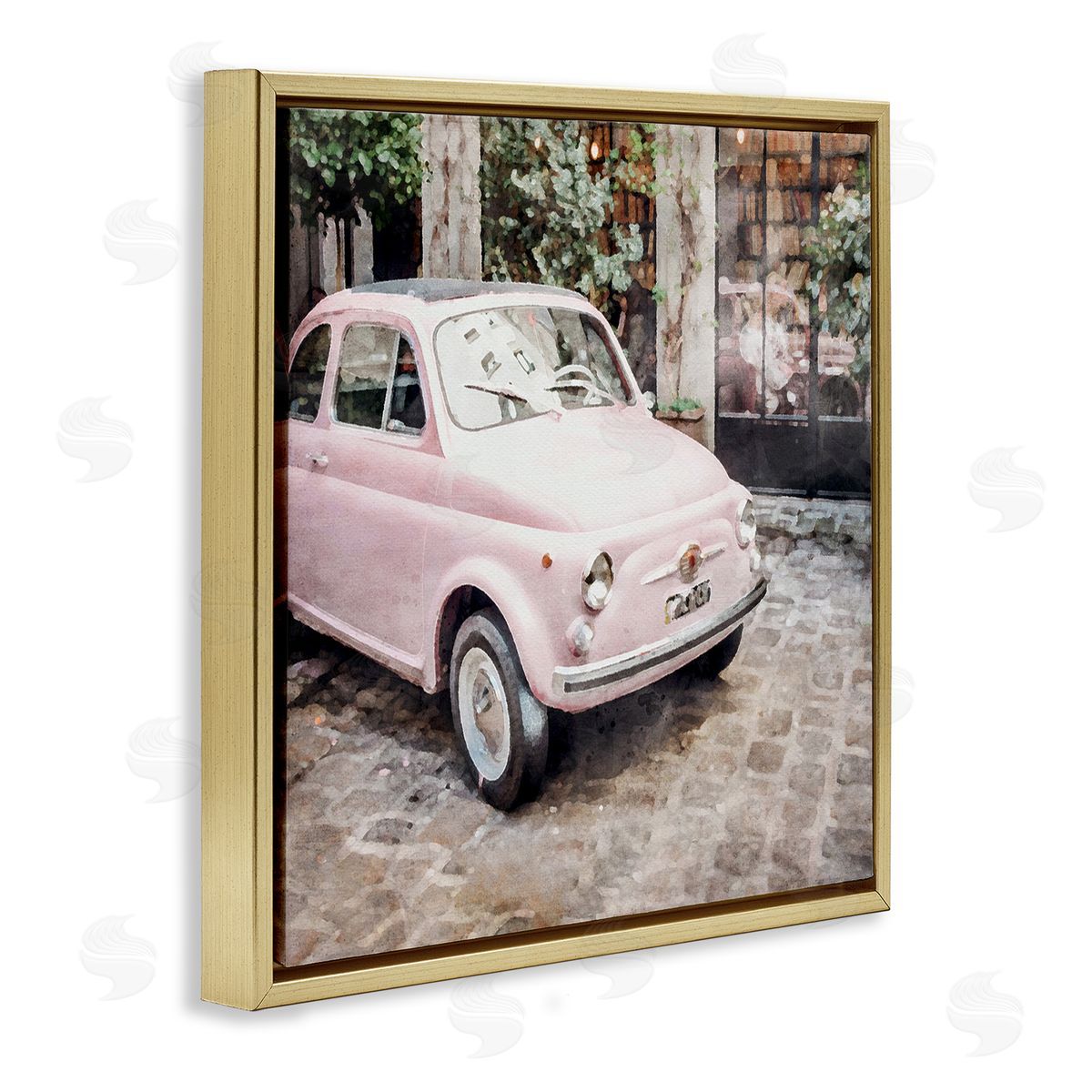 LSR Design Studio Pink Buggy in France Gold Floating Frame Canvas Wall Art Print