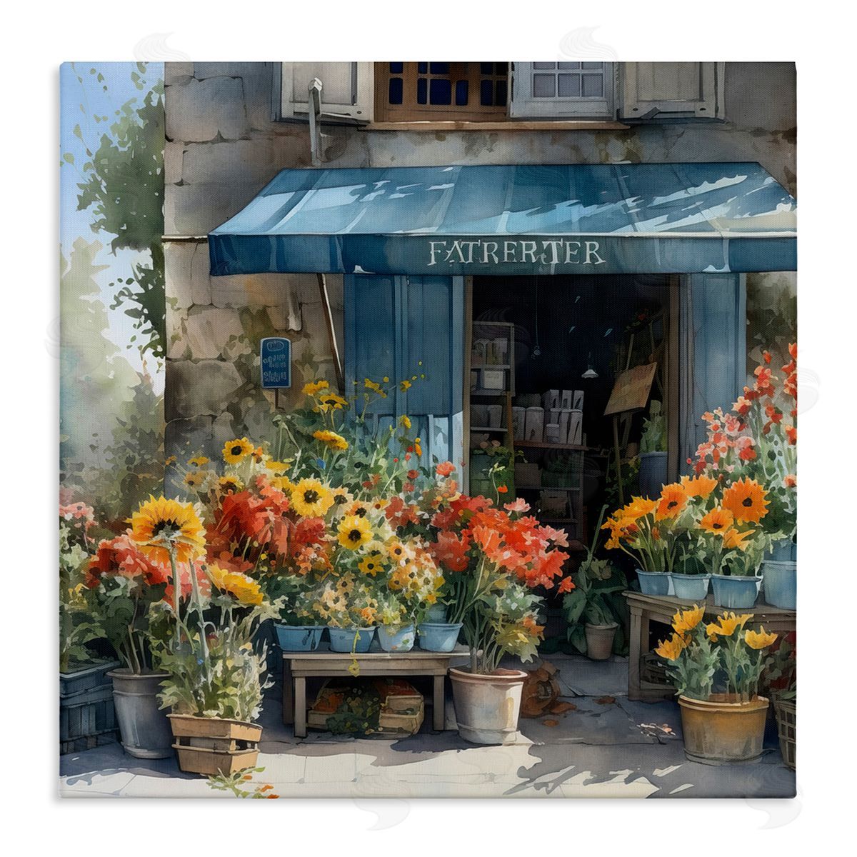 LSR Design Studio Village Flower Shop Stretched Canvas Wall Art Print