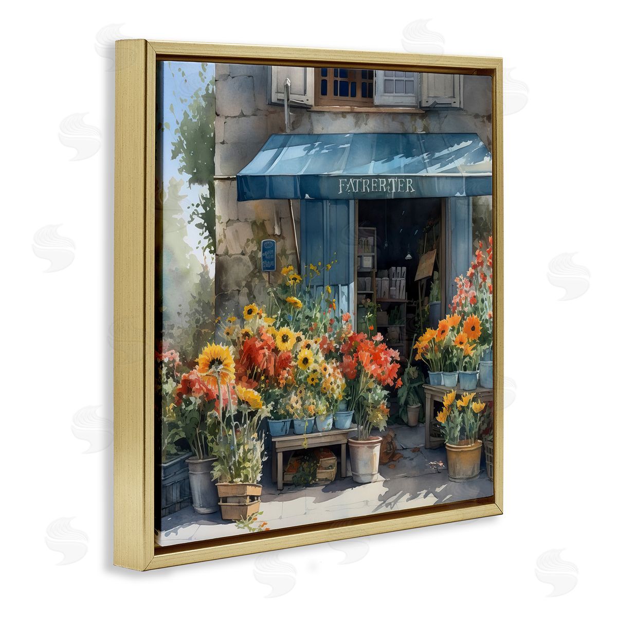 LSR Design Studio Village Flower Shop Gold Floating Frame Canvas Wall Art Print