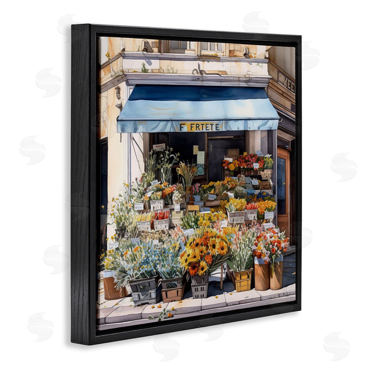 LSR Design Studio Urban Flower Shop Black Floating Frame Canvas Wall Art Print